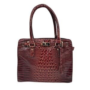 Vecceli Italy Croc Embossed Leather Satchel Burgundy Structured Tote NWOT